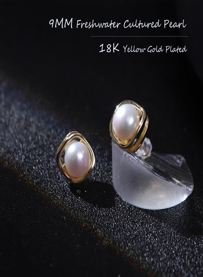 أقراط من اللؤلؤ المستزرع في المياه العذبة للنساء، أقراط مرصعة بلؤلؤ عالي الجودة (AAA+) منتقى يدويًا، مقاس 8-9 مم، أقراط مضادة للحساسية، تصميم مربع - Image 4